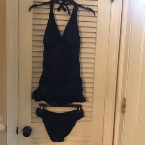 NWOT Black Halter V-Neck Swim Dress 2 piece